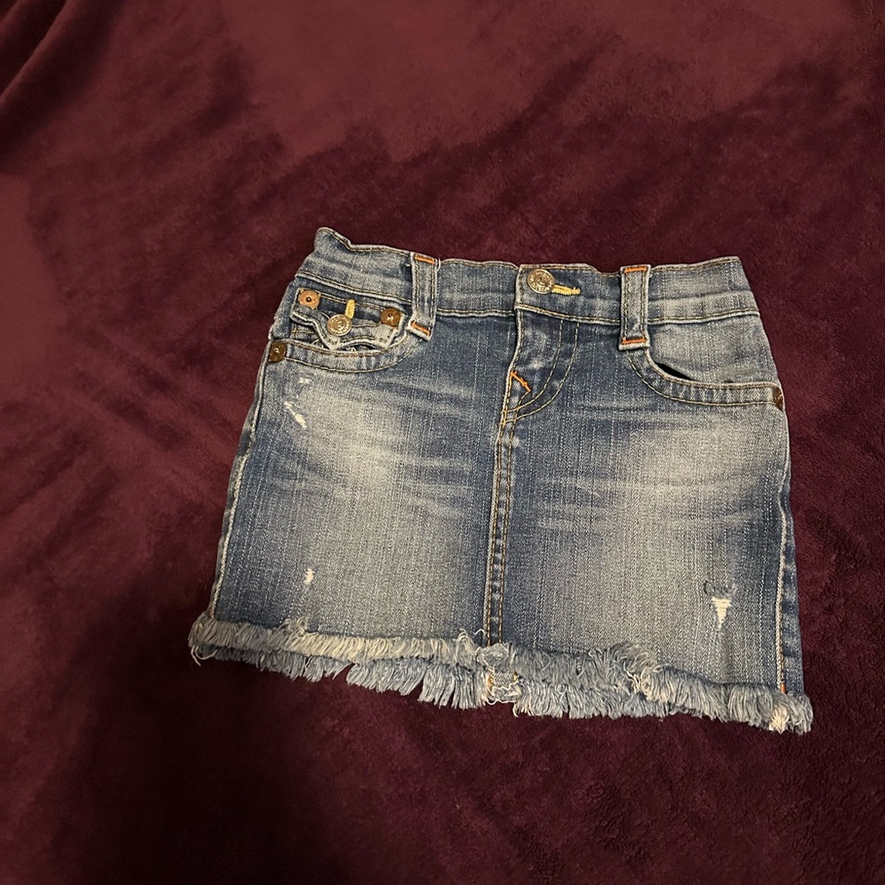True Religion Blue Denim Skirt with Frayed Edge